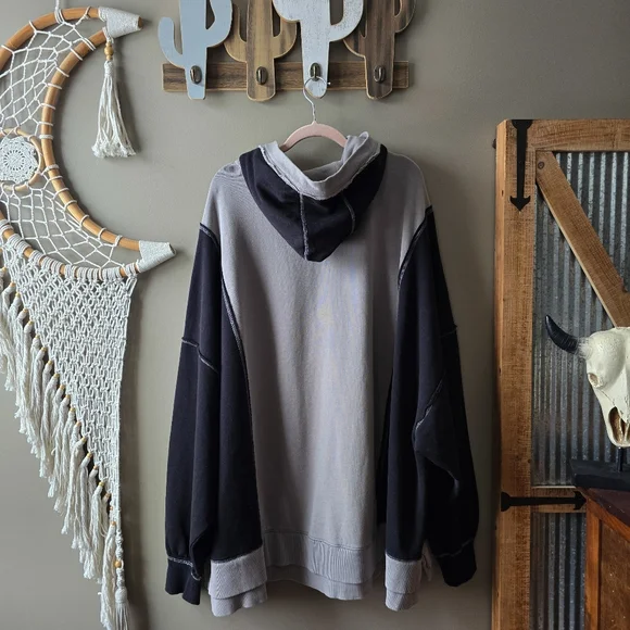 We The Free Free People Retro Remade Hoodie Washed Black Nwt - Picture 8 of 10